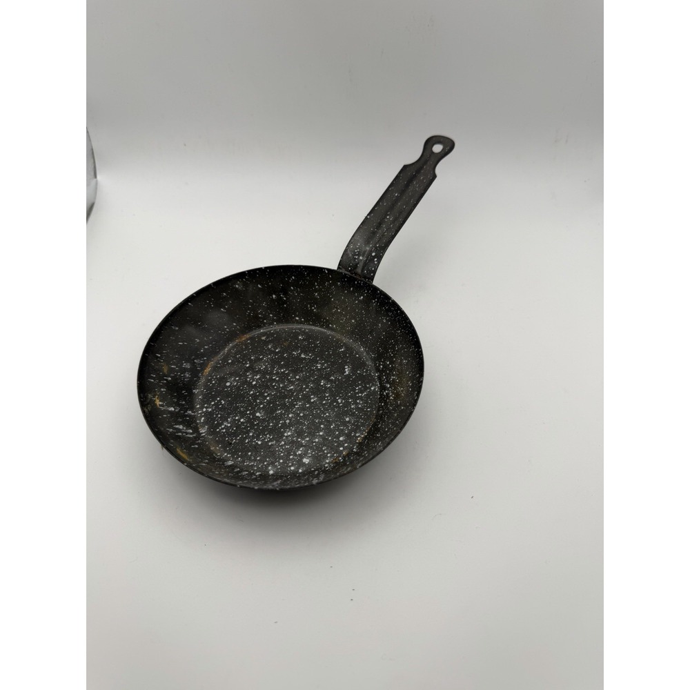 Vintage Black Speckled Enamelware Frying Pan Skillet Primitive Farmhouse Decor